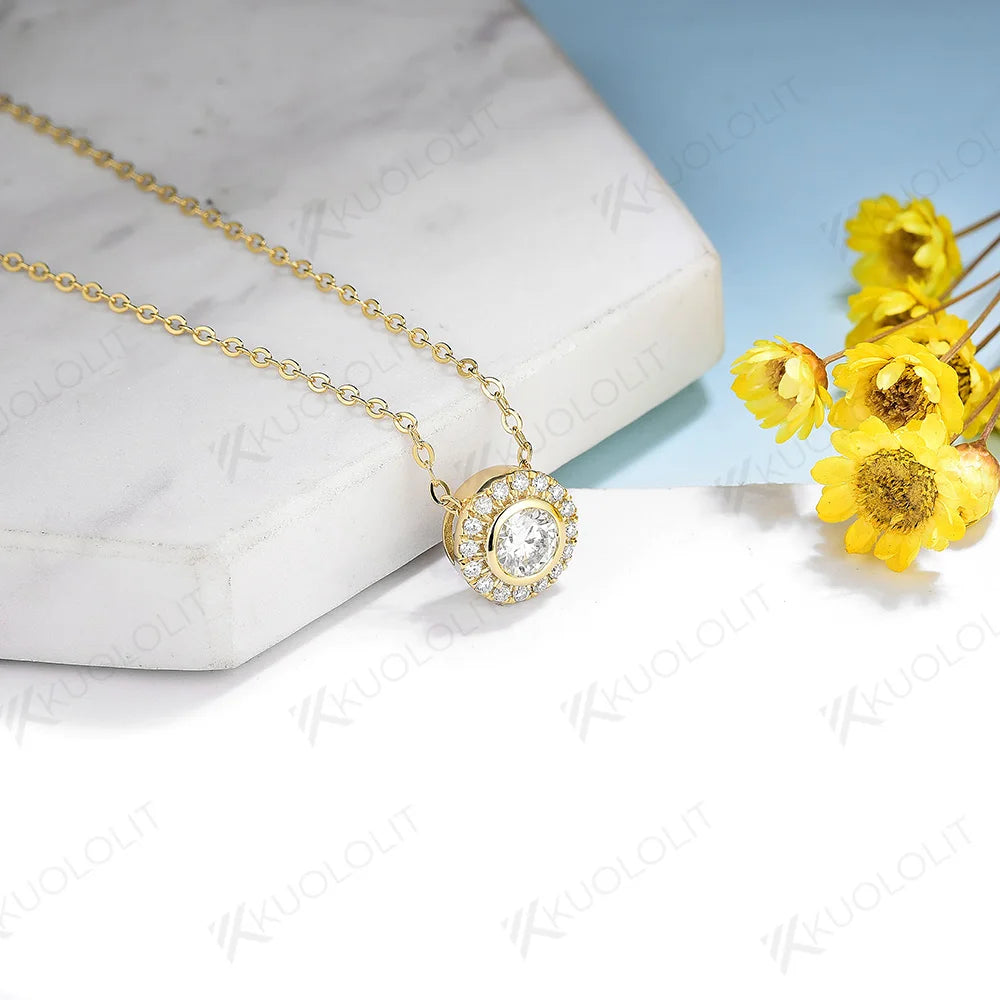 Kuololit 0.5CT Moissanite D/VS1 Necklaces for Women Solid 18K 14K 10K 925 Sliver Yellow Gold Pendant for Anniversary Custom Gift