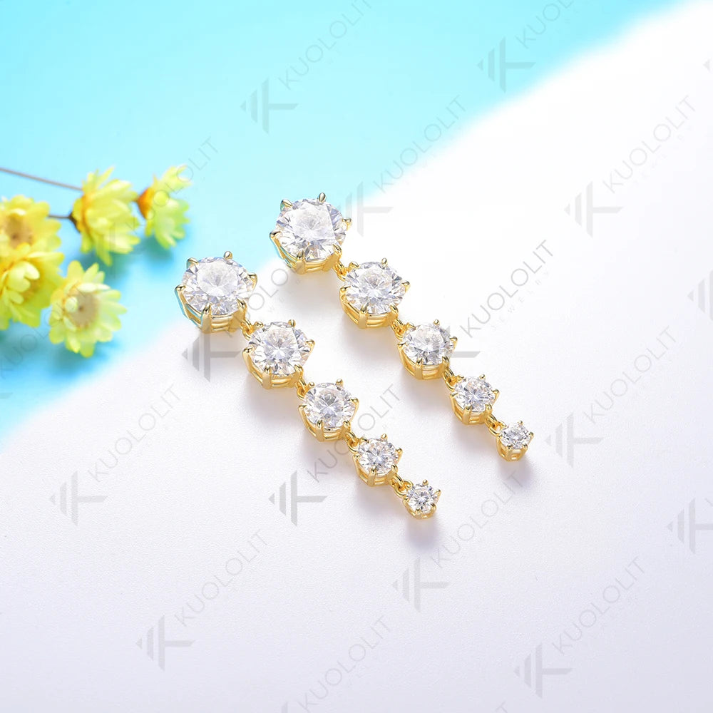 Kuololit 5.8CTW Moissanite Stub Earrings for Women 18K 14K 10K Two Tone Gold Long Earrings for Anniversary Engagement Gifts