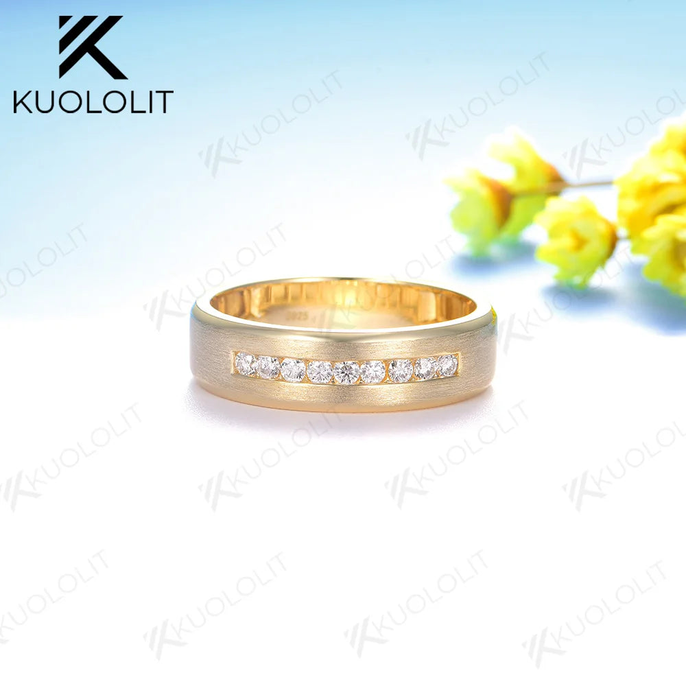 Kuololit PT900 0.27CTW Lab Diamond Brushed Band for Men WomenSolid Platinum 900 Gold for Engagement Wedding Band Christmas Gifts