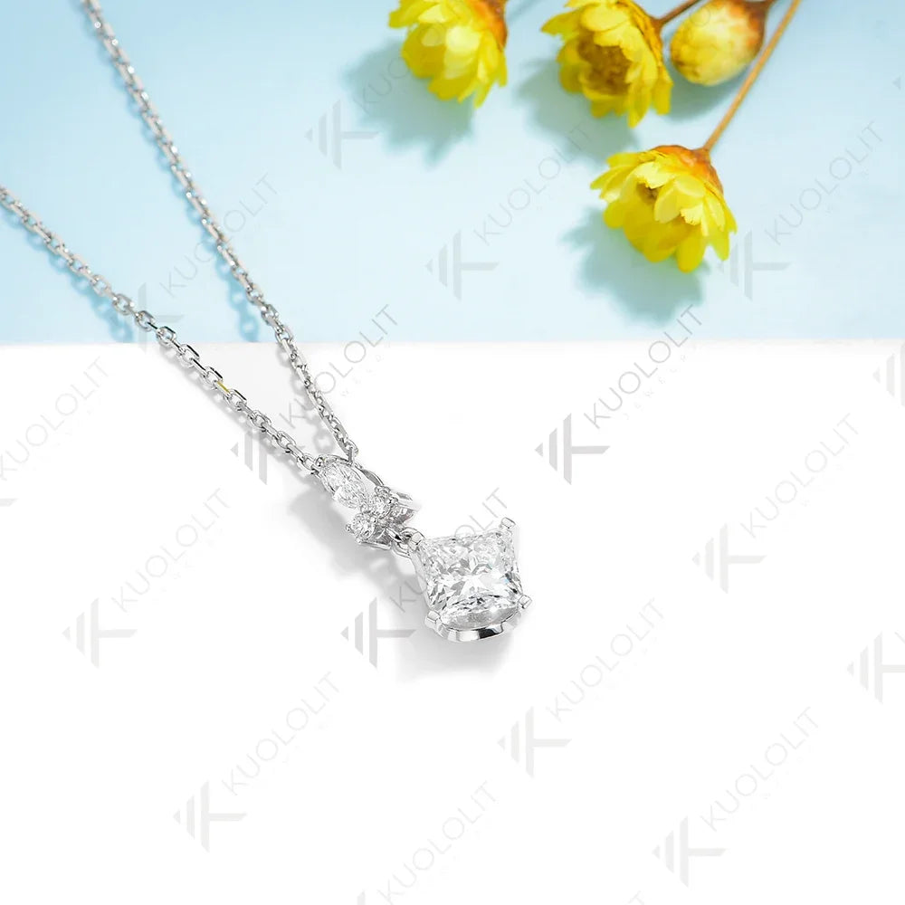 Kuololit IGI 1CT Lab Grown Diamond Necklace for Women Solid 10K 14K 18KGold Princess Pendant with Chain for Engagement Christmas