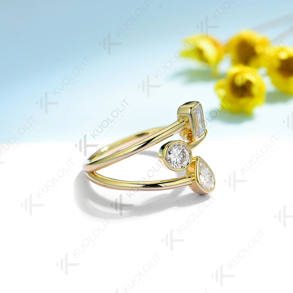 Kuololit 1.05CTW Moissanite Engagement Ring for Women Solid 18K 14K 10K 585 Yellow Gold Emerald Wedding Band for Christmas Gifts