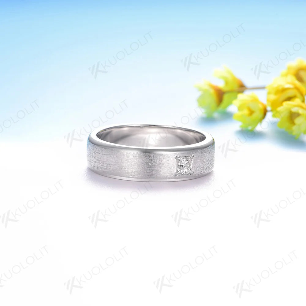 Kuololit PT900 0.3CT Lab Grown Diamonds Brushed Band for Men Women Solid Platinum 900 Gold Princess Cut for Engagement Wedding