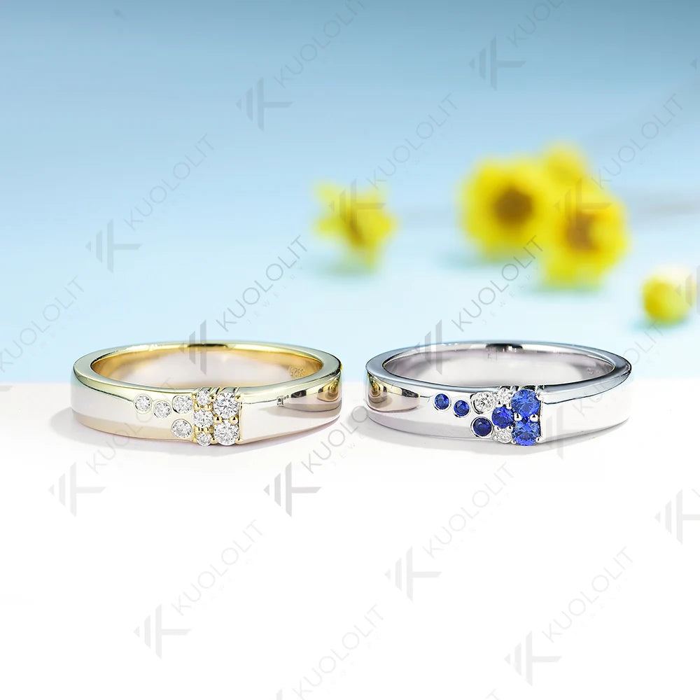Kuololit PT900 0.17CTW Lab Grown Sapphire Wide Band for Men Women Platinum 900 Gold for Engagement Wedding Band Christmas Gifts