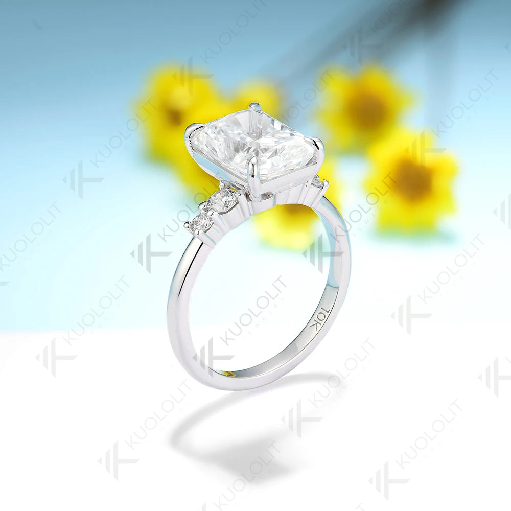 Kuololit 3.5CT IGI Radiant Cut Grown Diamond Ring for Women Solid 18K 14K 10K 585 Yellow Gold Ring for Engagement Wedding Gifts