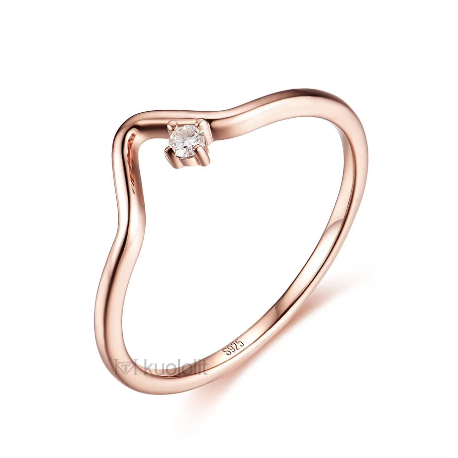 Kuololit Real 18K 14K Rose Gold Moissanite Ring for Women Solitaire Matching Wedding Diamond V Band for Engagement Christmas New