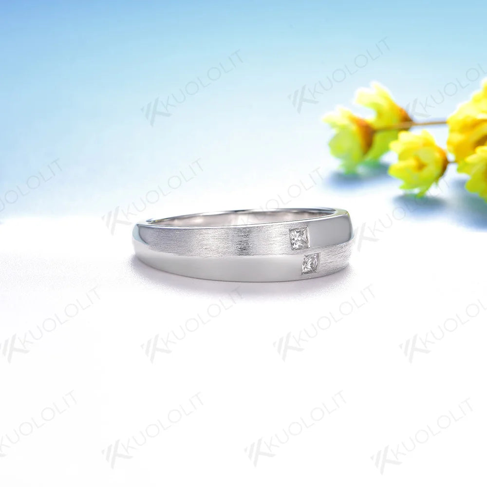 Kuololit 0.16CTW Moissanite Band for Men Women Solid 14K 10K Gold Princess Cut Brushed Ring for Anniversary Engagement Gifts