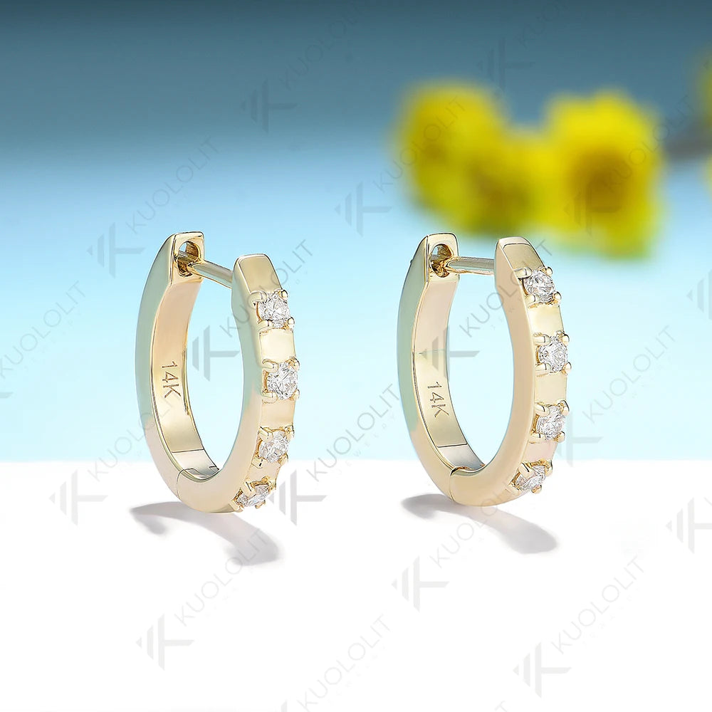 Kuololit 0.25ctw Moissanite Earrings for Women PT950 Solid 14K 10K Gold Silver Yellow Gold Clip Hoop for Party Christmas Classic