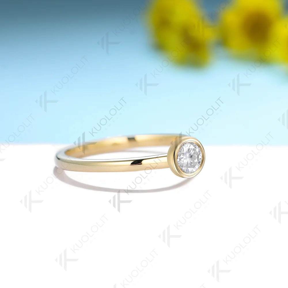 Kuololit 0.3ct Lab Grown Diamond Ring for Women PT950 Soild 10K 14K Yellow Gold Bezel Set Diamond Ring for Engagement Christmas Gifts