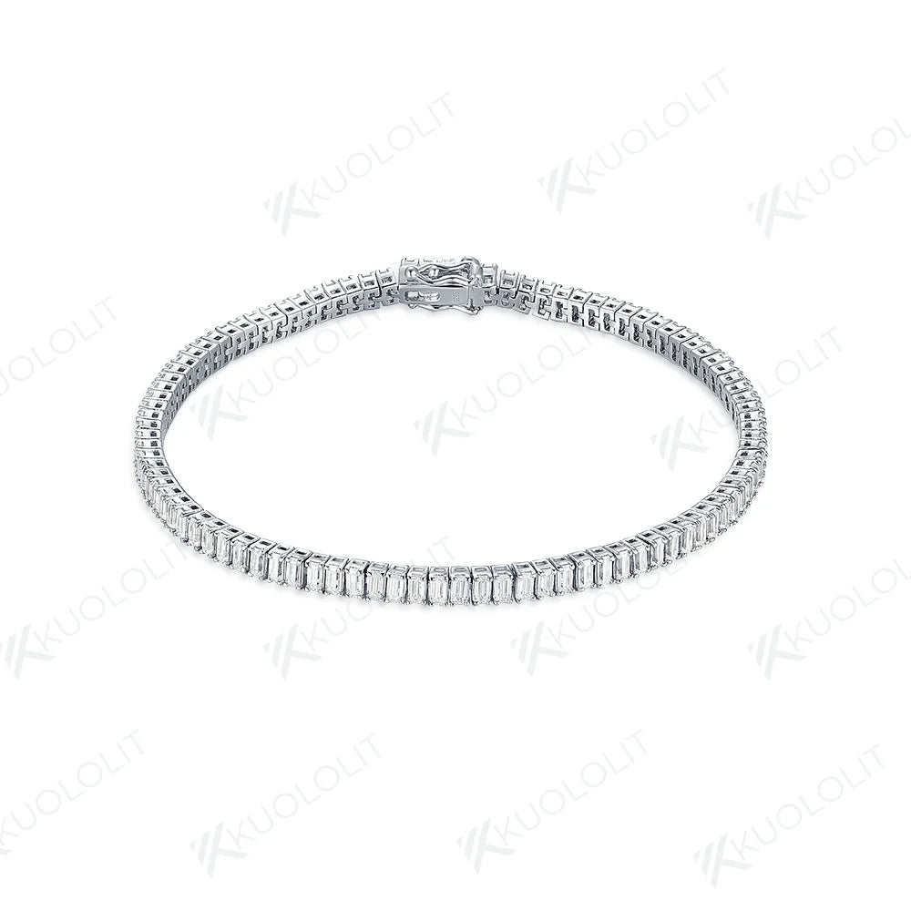 Kuololit 2CTW Moissanite Bracelets for Women Men 14K 10K 585 Solid Gold Silver Emerald Cut for Engagement Classic Christmas