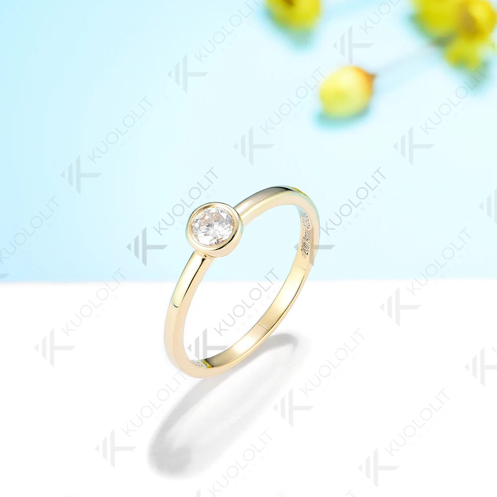 Kuololit 0.3ct Lab Grown Diamond Ring for Women PT950 Soild 10K 14K Yellow Gold Bezel Set Diamond Ring for Engagement Christmas Gifts