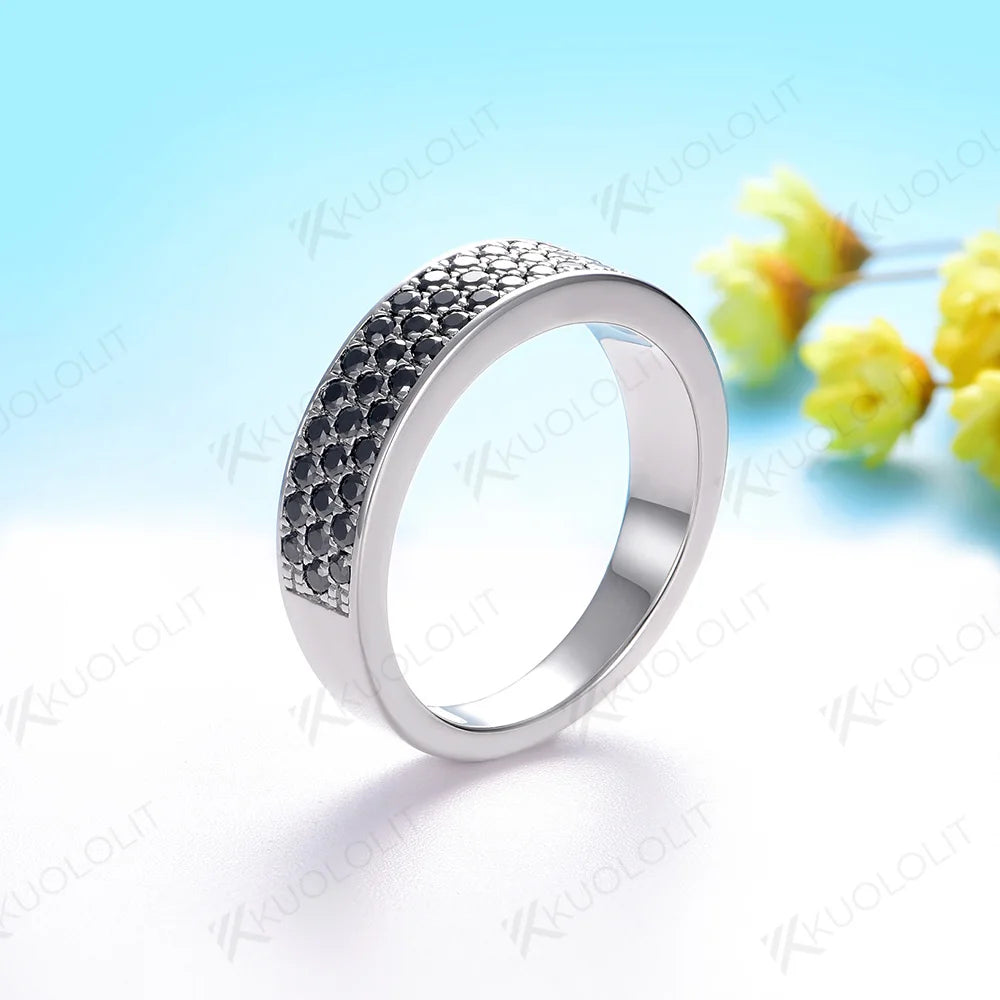 Kuololit PT900 0.94CTW Black Moissanite Band for Men Women Solid Platinum 900 Gold for Engagement Wedding Band Exquisite Gifts