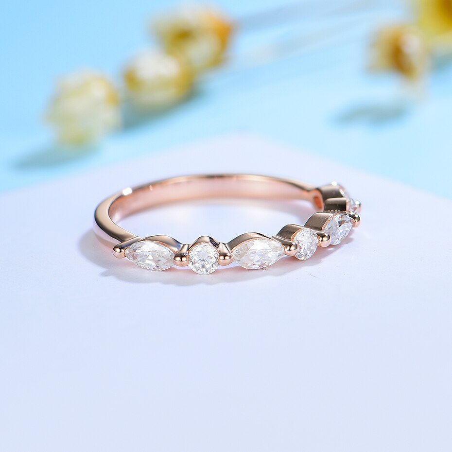 Kuololit Bubble Ring 14K 10K 585 Rose Gold for Women Marquise Moissanite Ring Matching Band Engagement for Party