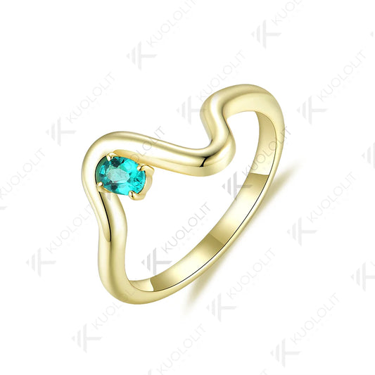 Kuololit 0.2ct Lab Grown Emerald Ring for Women Solitaire 18K 14K Yellow Gold Wedding Diamond V Band for Engagement Christmas