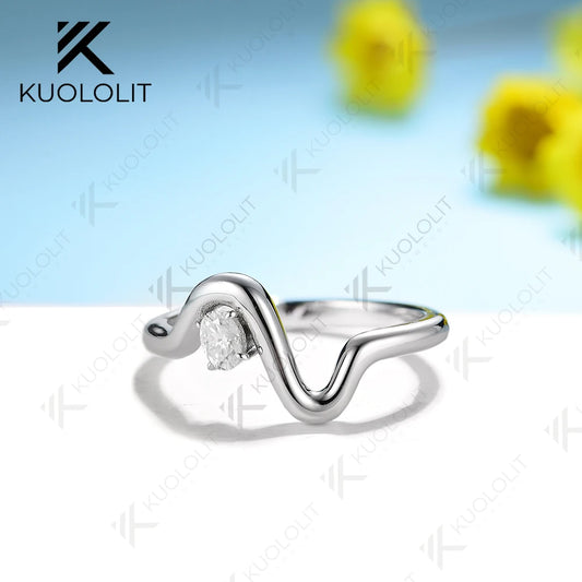 Kuololit 0.2ct Moissanite Ring for Women Soild 18K 14K 925 Silver White Gold Oval cut Wedding V Band for Engagement Christmas