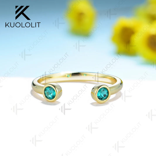 Kuololit 0.2ctw Lab Grown Emerald Solid 18K 14K 585 Yellow Gold 925 Silver for Women Wedding Band Engagement Christmas Party