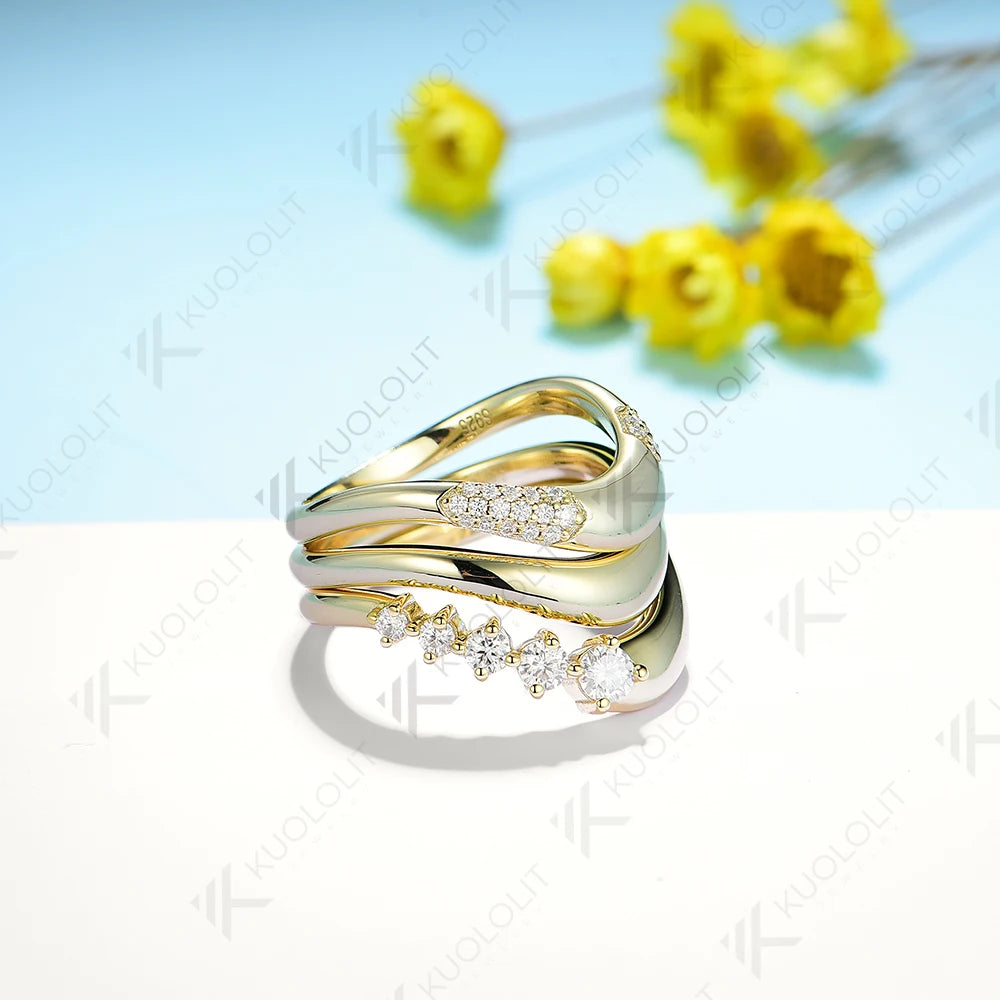 Kuololit 0.35CTW Moissanite Rings for Men Women Solid 14K 10K 585 Silver Yellow Gold Wedding Band Ring for Anniversary Christmas