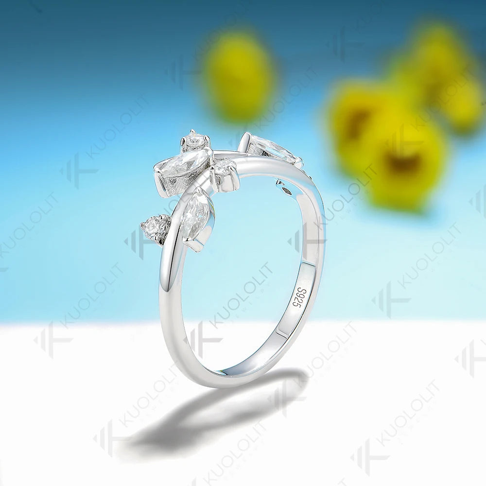 Kuololit 0.45ctw Moissanite Ring 18K 14K 585 White Gold for Women Branches Marquise Solitaire Matching Band Engagement Christmas