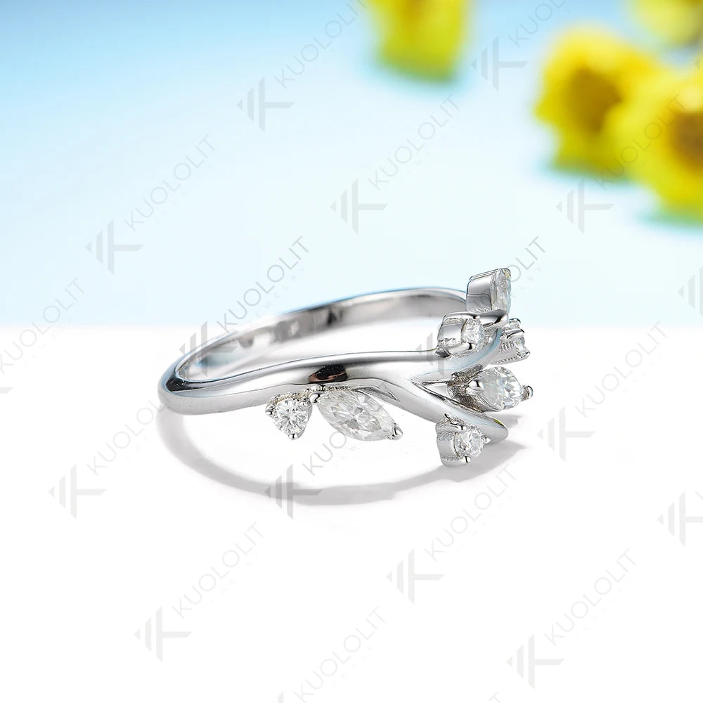 Kuololit 0.45ctw Moissanite Ring 18K 14K 585 White Gold for Women Branches Marquise Solitaire Matching Band Engagement Christmas