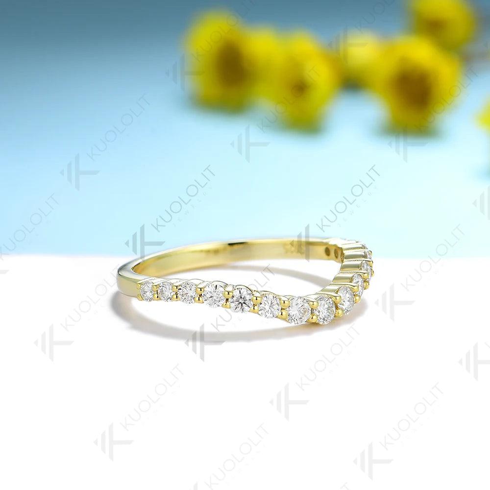 Kuololit 0.57ctw Moissanite Band 585 14K 10K Gold Moissanite Ring for Women Wedding V Band for Engagement Party Luxury Christmas