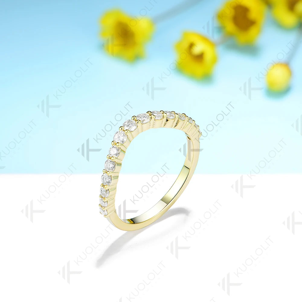 Kuololit 0.57ctw Moissanite Band 585 14K 10K Gold Moissanite Ring for Women Wedding V Band for Engagement Party Luxury Christmas