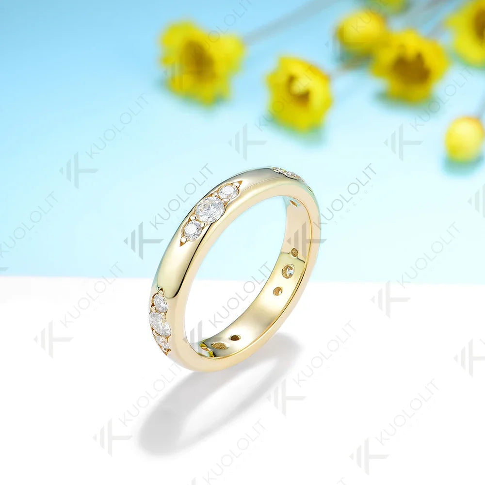 Kuololit 0.8CTW Lab Grown Diamond Band Rings for Men Women PT950 Solid 14K 10K 585 Yellow Gold for Wedding Anniversary Classic