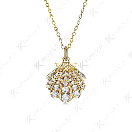 Kuololit 0.8CTW Moissanite Necklace Solid 10k 14k Yelllow Gold for Women Luxury Jewelry Shell Shape Wedding Engagement Christmas
