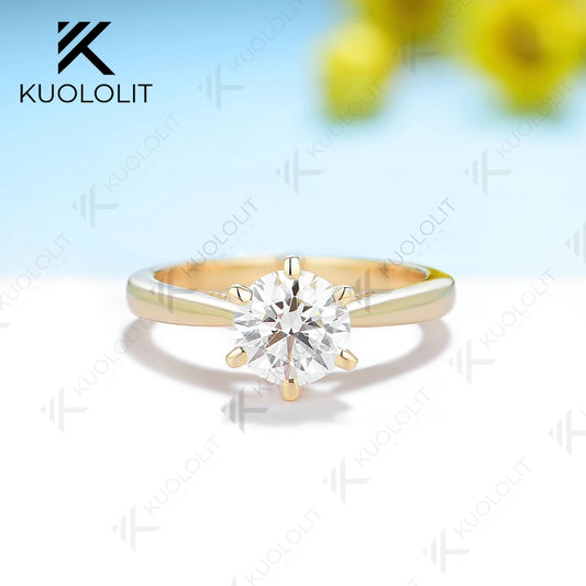 Kuololit 1CT Moissanite Ring for Women Soild 18K 14K Yellow Gold D/VVS1 Round Wedding Jewerlry for Engagement Christmas Gifts