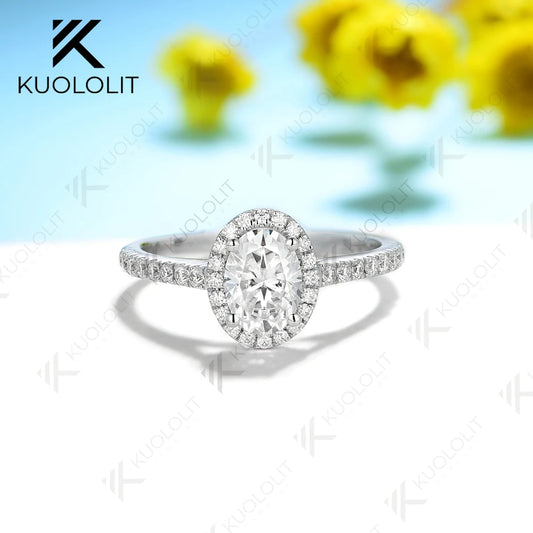 Kuololit 1ct Oval Cut Moissanite D/VVS1 Ring for Women Solid PT950 14K 10K 585 White Gold for Wedding Engagement Party Christmas