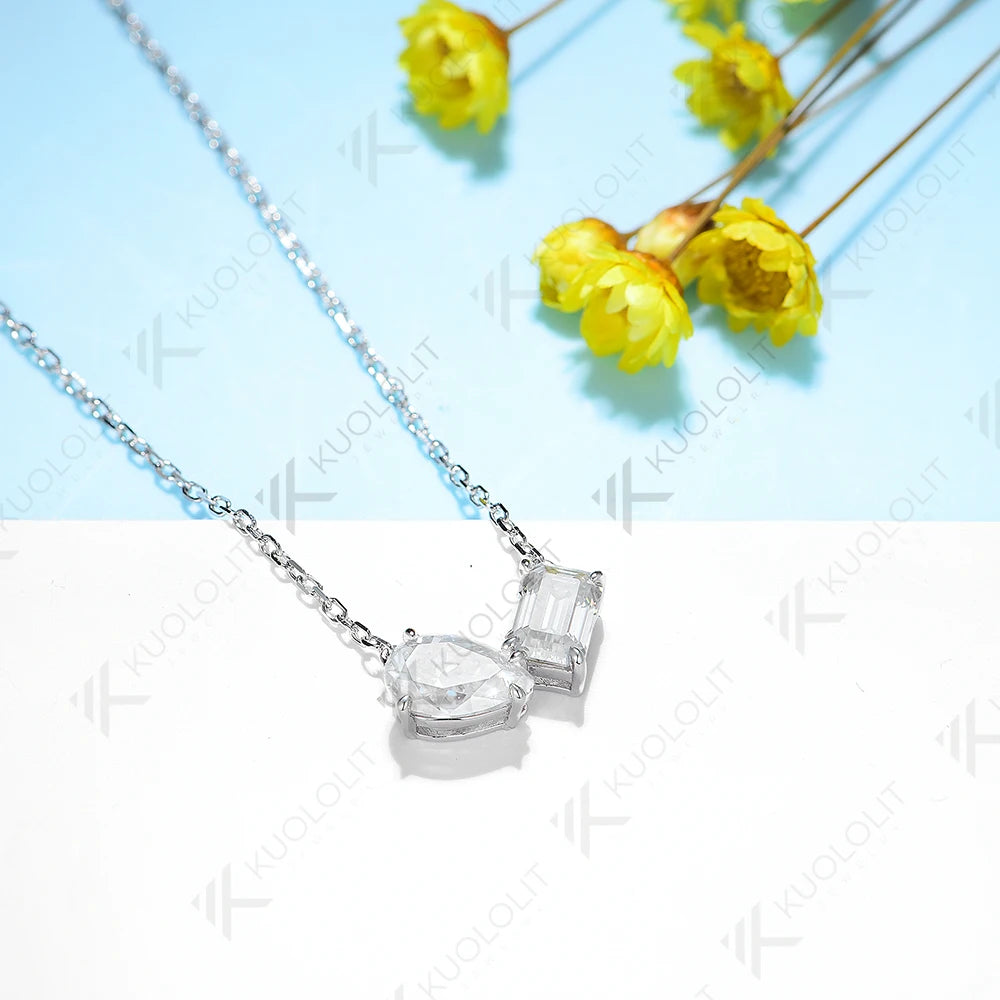 Kuololit 2.5ctw Moissanite Necklace for Women Solid 10K 14K 18K 925 Sliver Classic Pendant with Chain for Engagement Christmas