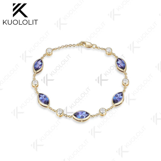 Kuololit 4CTW Lab Grown Alexandrite and Lab Diamond Bracelets for Women Soild 585 18K 10K Gold Adjustable Chains for Christmas