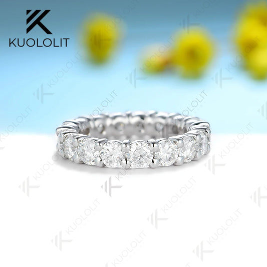 Kuololit 5.4ctw Moissanite Band Solid 14K 10K White Gold Moissanite Ring for Women Matching Full Eternity Engagement Christmas
