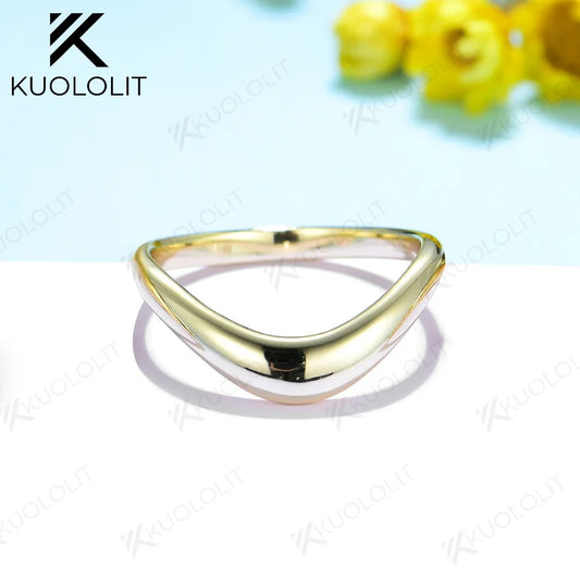 Kuololit Curved Band Rings for Men Women Solid 18K 14K 10K 585 925 Silver Yellow Gold for Wedding Anniversary Christmas Classic