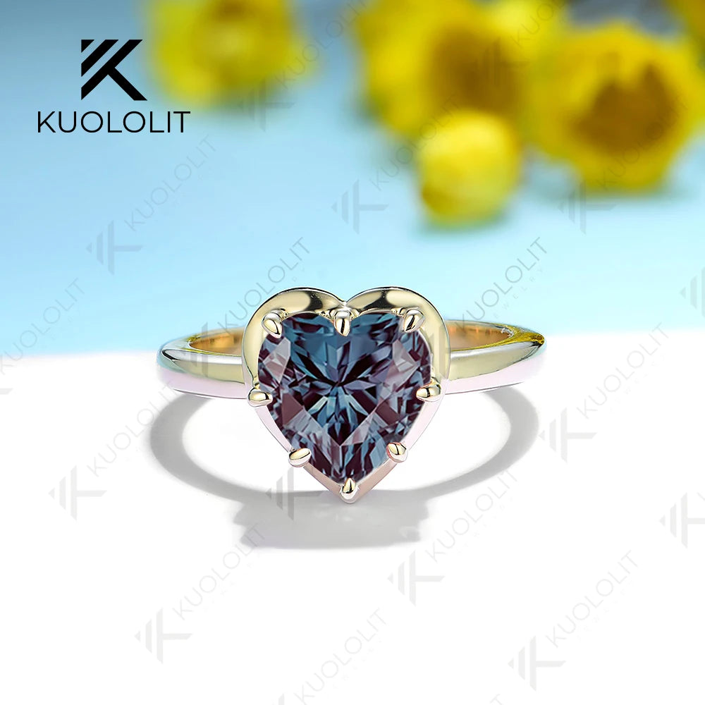 Kuololit  Lab Grown Alexandrite Natural Gemstones Rings for Women Solid 14K 10K 585 Yellow Gold for Engagement Wedding Christmas