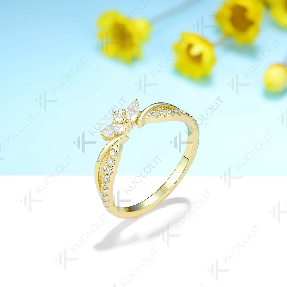 Kuololit Lab Grown Diamond Band Rings for Men Women Solid 585 14K 10K Silver Yellow Gold Crown for Anniversary Wedding Christmas