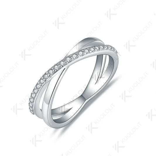 Kuololit Lab Grown Diamond Cross Band for Women Solid 14K 10K 585 925 Silver White Gold Wedding Rings for Engagement Christmas