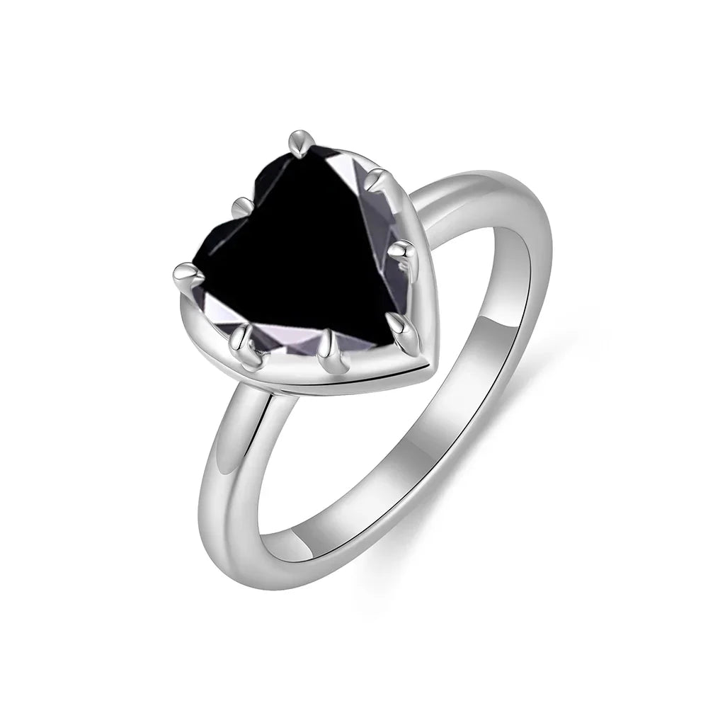 Kuololit Lab Grown Gemstome Black Moissanite Rings for Women Solid 10K 585 Silver Yellow Gold for Engagement Wedding Christmas