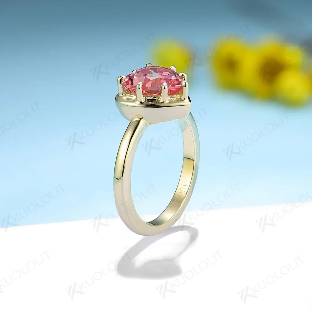 Kuololit  Lab Padparadscha Natural Garnet GemstoneRings for Women Solid 14K 10K 585 Yellow Gold for Engagement Wedding Christmas