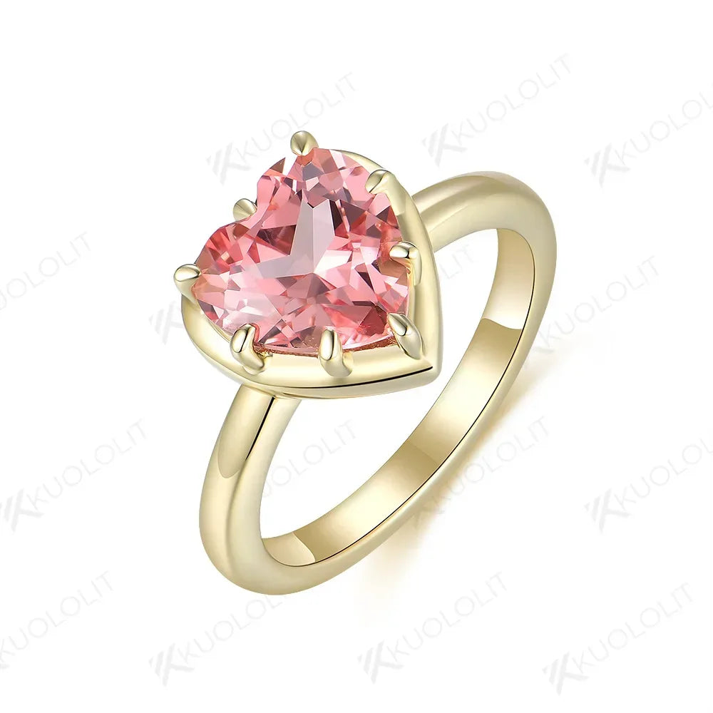 Kuololit  Lab Padparadscha Natural Garnet GemstoneRings for Women Solid 14K 10K 585 Yellow Gold for Engagement Wedding Christmas