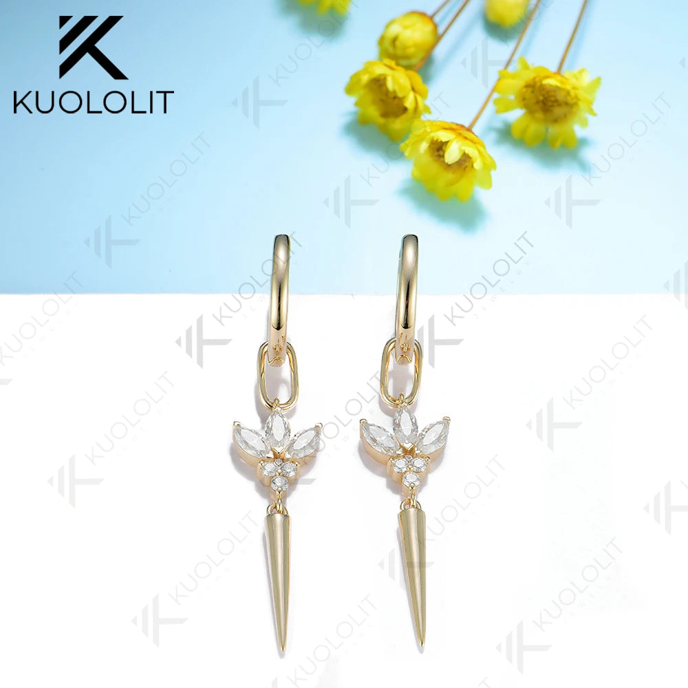 Kuololit Marquise Cut Moissanite Earrings for Women 18K 14K 10K Solid Gold Yellow Gold Hoop Earrings for Christmas Classic Party