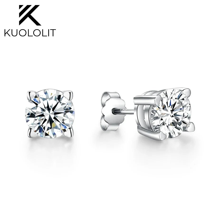 Kuololit Moissanite Earrings for Women Solid 925 Sterling Silver Heart Prong 2CTW Brillant Cut D VVS1 Diamonds Ready to Ship USA