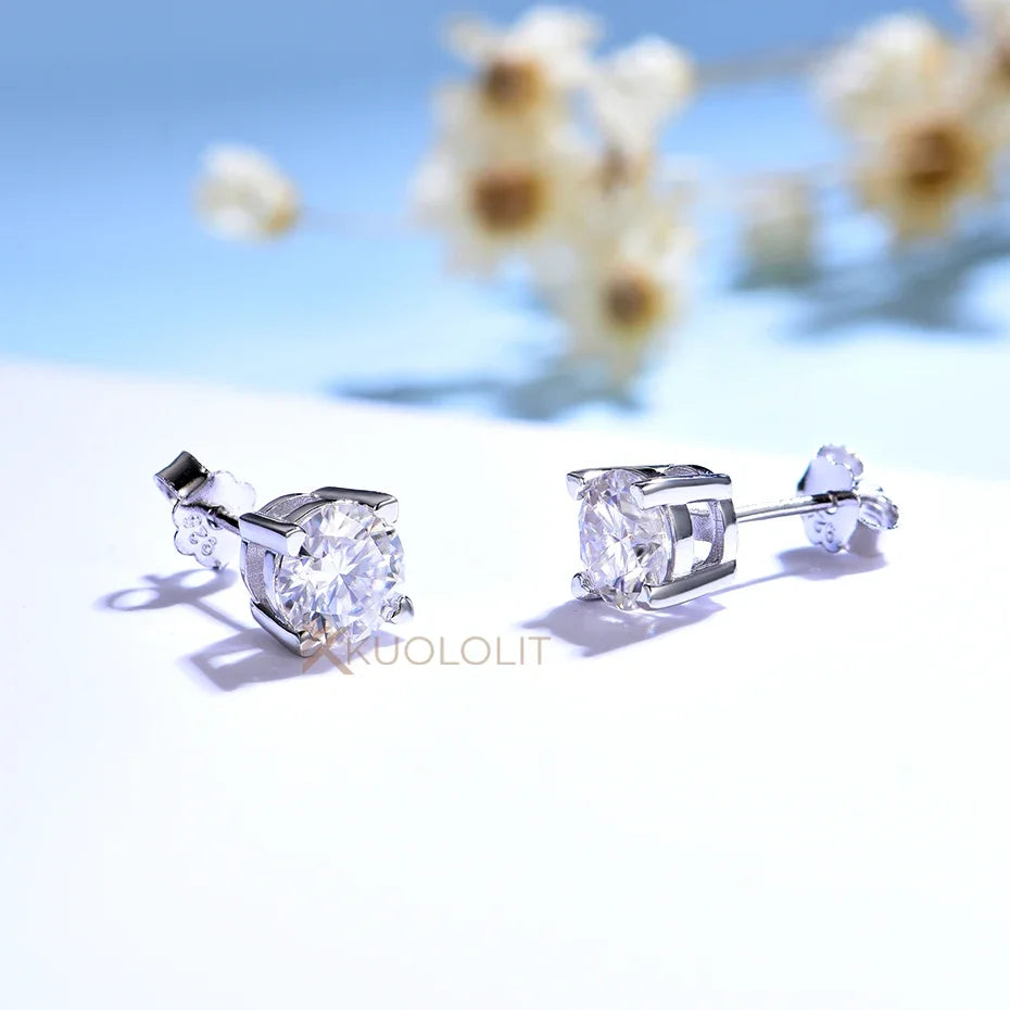 Kuololit Moissanite Earrings for Women Solid 925 Sterling Silver Heart Prong 2CTW Brillant Cut D VVS1 Diamonds Ready to Ship USA