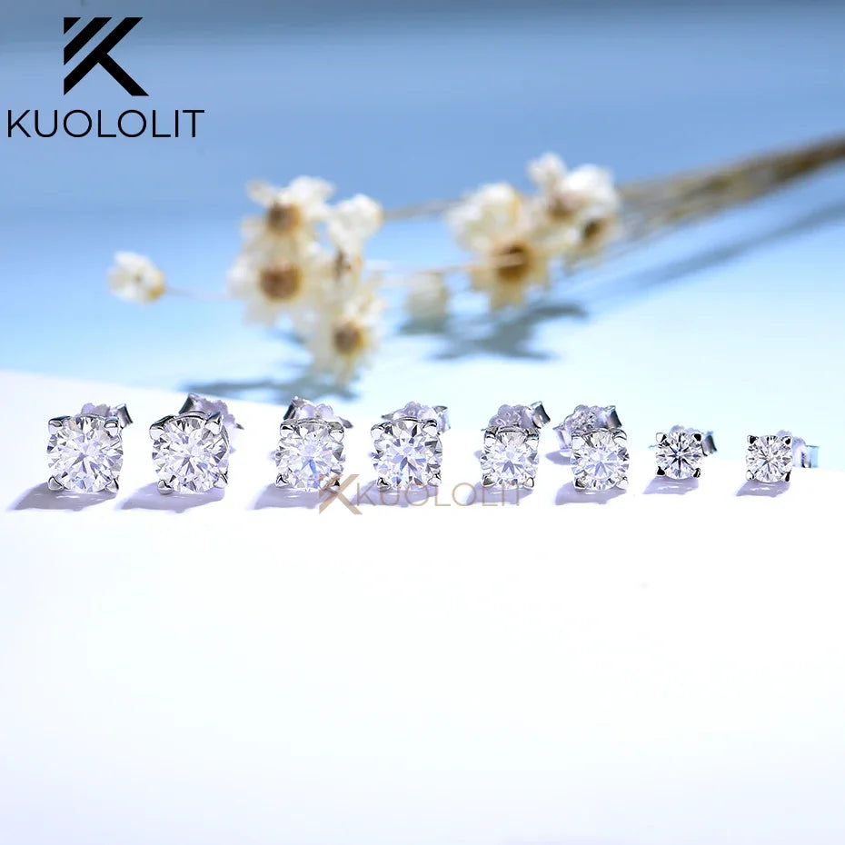 Kuololit Moissanite Earrings for Women Solid 925 Sterling Silver Heart Prong 2CTW Brillant Cut D VVS1 Diamonds Ready to Ship USA