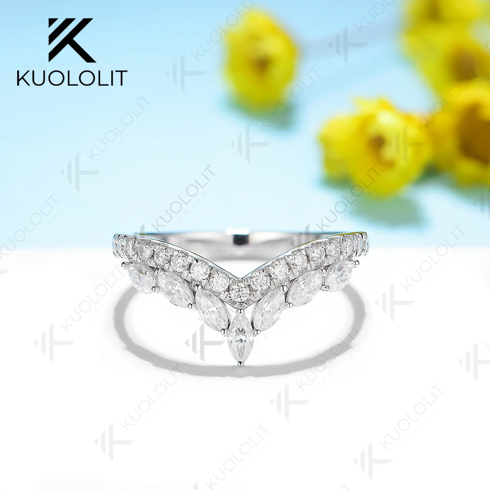 Kuololit Moissanite Rings for Women Men Solid 14K 10K 585 Silver White Gold Crown Band Rings for Wedding Anniversary Christmas