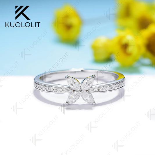 Kuololit Moissanite Rings for Women Solid 14K 10K 585 Silver Yellow Gold Marquise Butterfly for Engagement Wedding Christmas