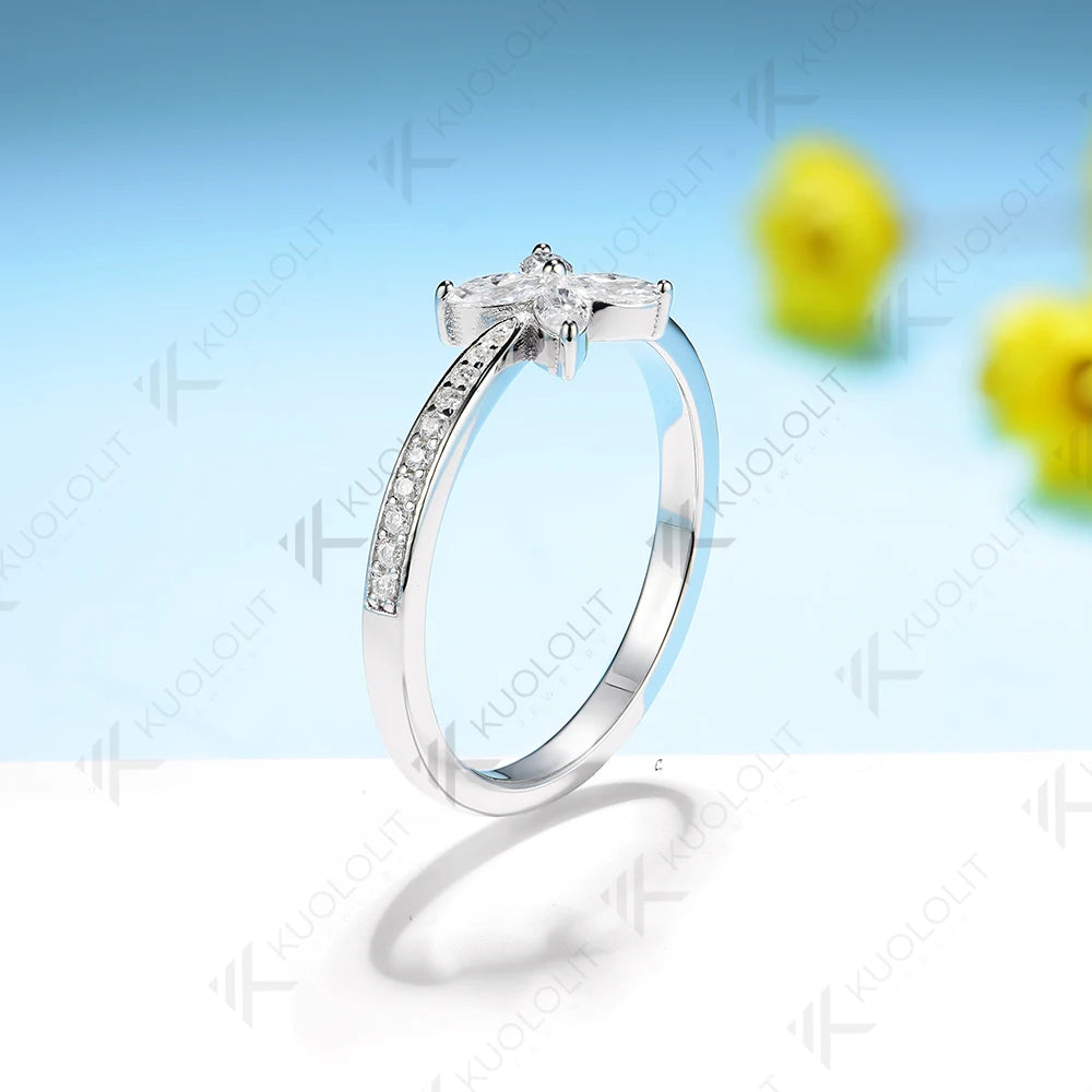 Kuololit Moissanite Rings for Women Solid 14K 10K 585 Silver Yellow Gold Marquise Butterfly for Engagement Wedding Christmas