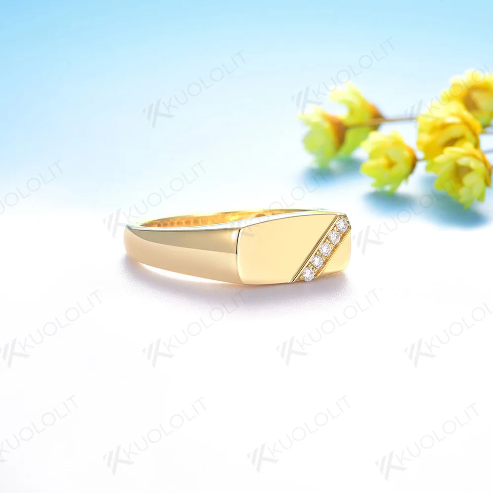 Kuololit Lab Grown Diamond Brushed Band for Men Women Solid 10K 14K Yellow Gold DVS 1 for Wedding Christmas Engagement Classic