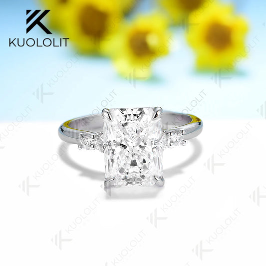 Kuololit 3.5CT IGI Radiant Cut Grown Diamond Ring for Women Solid 18K 14K 10K 585 Yellow Gold Ring for Engagement Wedding Gifts