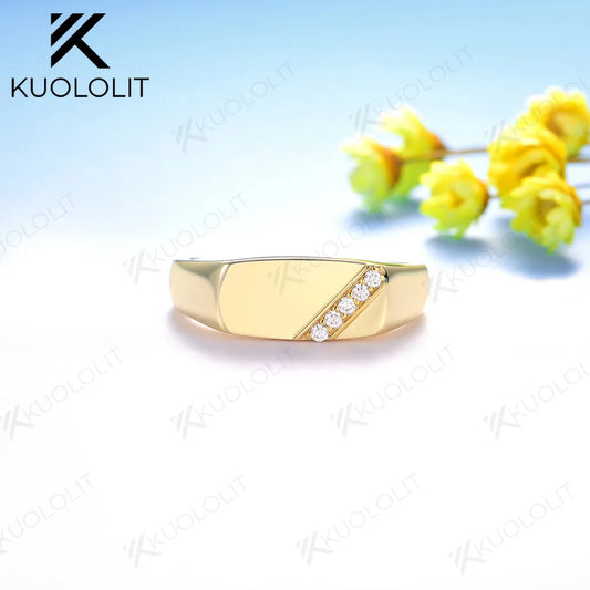 Kuololit Lab Grown Diamond Brushed Band for Men Women Solid 10K 14K Yellow Gold DVS 1 for Wedding Christmas Engagement Classic