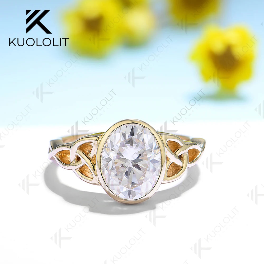 Kuololit 2CT Moissanite Ring for Women Solid 14K 10K 585 Yellow Gold Oval Moissanite Engagement Ring for Christmas Anniversary