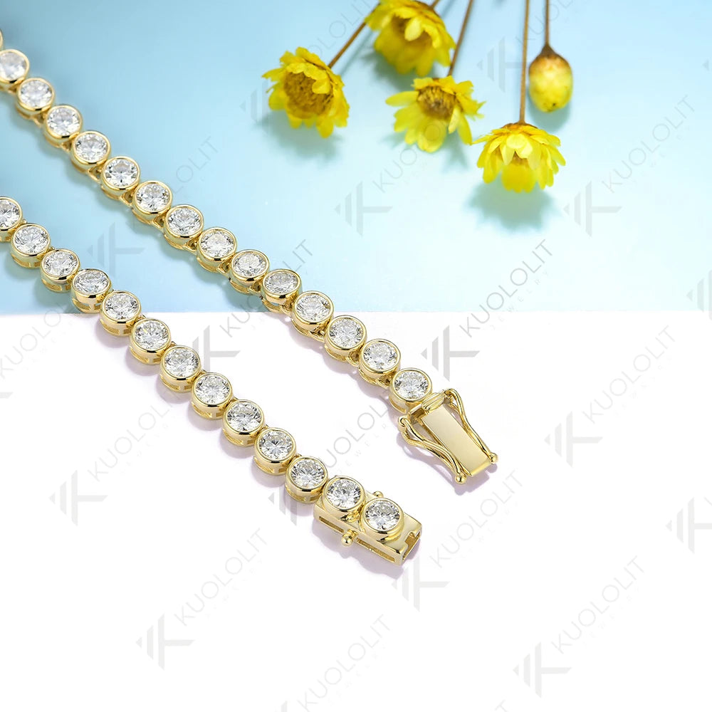 Kuololit 20.4CTW Moissanite Bezel Set Tennis Necklace for Women Pure 18K 14K 10K Gold Necklace for Anniversary Engagement Gifts
